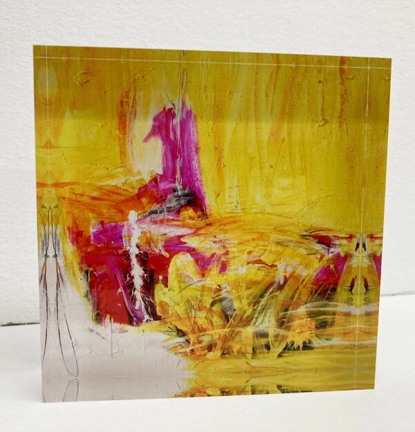 acrylblock glasbild, yellow, figure, pink, Durchblick
